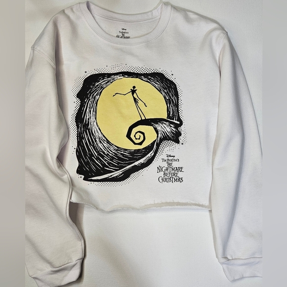 NIGHTMARE BEFORE CHRISTMAS Crop Top Sweatshirt‎ Juniors Large Disney Halloween - Picture 1 of 8